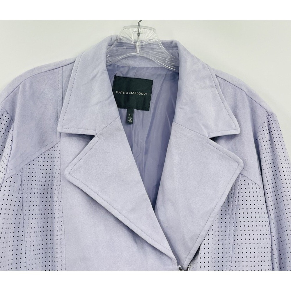 Kate and Mallory Moto Jacket Asymmetric Zip Lavender Microfiber Sueded Size XL - Picture 2 of 10